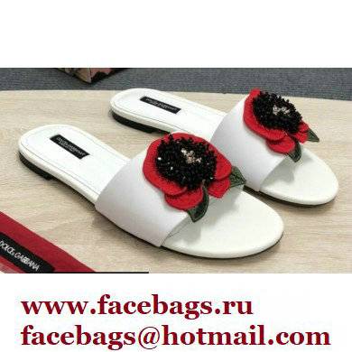 Dolce  &  Gabbana Black Red Roses Slides White 2022